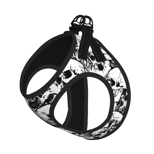 Hundegeschirr und Leine, Set mit Totenkopf-Muster, atmungsaktiv, verstellbar, ausbruchsicher, für Katzen und Hunde, Schwarz und Weiß Hundegeschirr und Leine, Set mit Totenkopf-Muster, atmungsaktiv, verstellbar, ausbruchsicher, für Katzen und Hunde, Schwarz und Weiß von Yyoretp