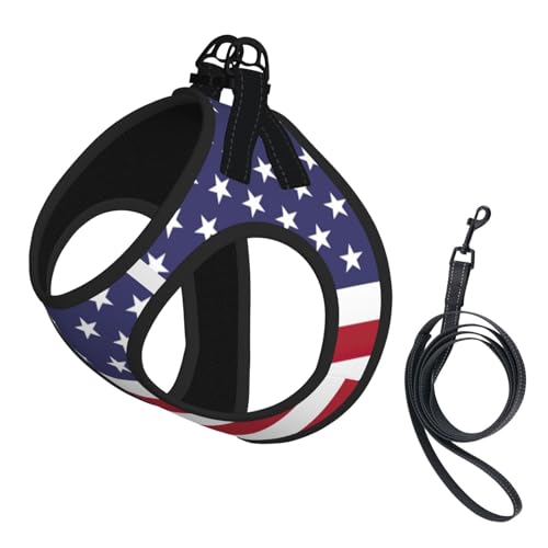Hundegeschirr und Leine mit amerikanischer Flagge, atmungsaktiv, verstellbar, ausbruchsichere Weste für Katzen und Hunde Hundegeschirr und Leine mit amerikanischer Flagge, atmungsaktiv, verstellbar, ausbruchsichere Weste für Katzen und Hunde von Yyoretp
