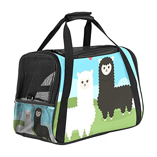 Cartoon-Alpaka-Paar Weiche Reisetasche für Hunde und Katzen Von der Fluggesellschaft zugelassen extrem atmungsaktiv 43x26x30 cm von Z&Q