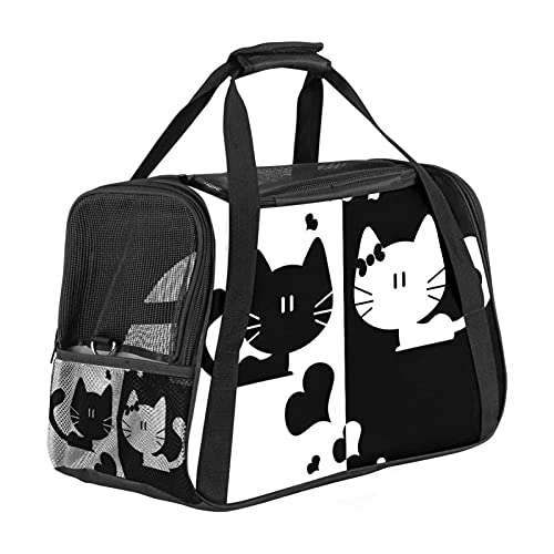 Katzentrage Weiße Schwarze Katzenliebe Haustiertragetasche Fluggesellschaft zugelassen für kleine mittelgroße Katzen Hunde Welpen Kätzchen 43x26x30 cm von Z&Q