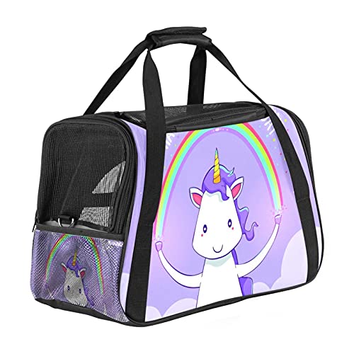 Lila Regenbogen-Einhorn Weiche Reisetasche für Hunde und Katzen Von der Fluggesellschaft zugelassen extrem atmungsaktiv 43x26x30 cm von Z&Q