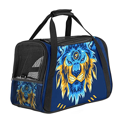Reisetragetasche Für Haustiere Blauer Löwenkopf Tragbare Reisetasche Für Hunde Oder Katzen Mit Sicherheitsreißverschlüssen 43x26x30 cm von Z&Q