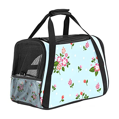 Reisetragetasche für Haustiere Blume Tragbare Reisetasche für Hunde oder Katzen mit Sicherheitsreißverschlüssen 43x26x30 cm von Z&Q