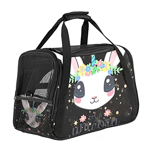 Reisetragetasche für Haustiere Cartoon-Einhorn Tragbare Reisetasche für Hunde oder Katzen mit Sicherheitsreißverschlüssen 43x26x30 cm von Z&Q