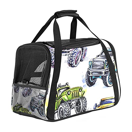 Reisetragetasche für Haustiere Cartoon Monster Trucks Tragbare Reisetasche für Hunde oder Katzen mit Sicherheitsreißverschlüssen 43x26x30 cm von Z&Q