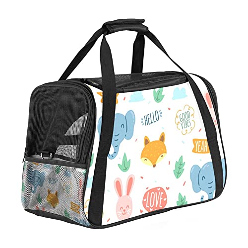 Reisetragetasche für Haustiere Doodle Kaninchen Elefant Tragbare Reisetasche für Hunde oder Katzen mit Sicherheitsreißverschlüssen 43x26x30 cm von Z&Q