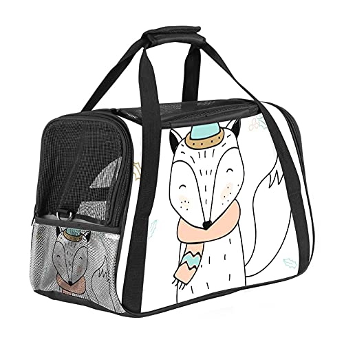 Reisetragetasche für Haustiere Fuchs mit Hut Tragbare Reisetasche für Hunde oder Katzen mit Sicherheitsreißverschlüssen 43x26x30 cm von Z&Q