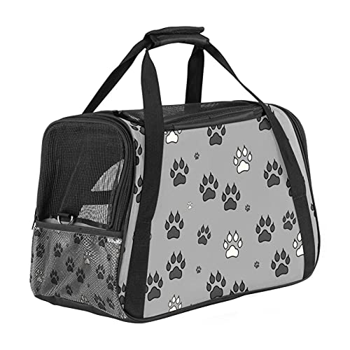 Reisetragetasche für Haustiere Grauer Pfotenabdruck Tragbare Reisetasche für Hunde oder Katzen mit Sicherheitsreißverschlüssen 43x26x30 cm von Z&Q
