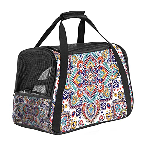 Reisetragetasche für Haustiere Mandala Tragbare Reisetasche für Hunde oder Katzen mit Sicherheitsreißverschlüssen 43x26x30 cm von Z&Q
