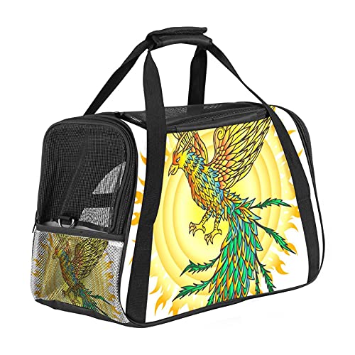 Reisetragetasche für Haustiere Phönix Vogel Flammende Sonne Tragbare Reisetasche für Hunde oder Katzen mit Sicherheitsreißverschlüssen 43x26x30 cm von Z&Q