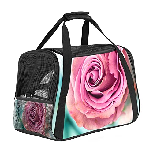Reisetragetasche für Haustiere Pinke Rose Tragbare Reisetasche für Hunde oder Katzen mit Sicherheitsreißverschlüssen 43x26x30 cm von Z&Q