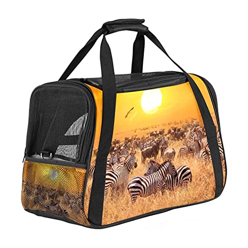Reisetragetasche für Haustiere Prärie bei Sonnenuntergang Tragbare Reisetasche für Hunde oder Katzen mit Sicherheitsreißverschlüssen 43x26x30 cm von Z&Q