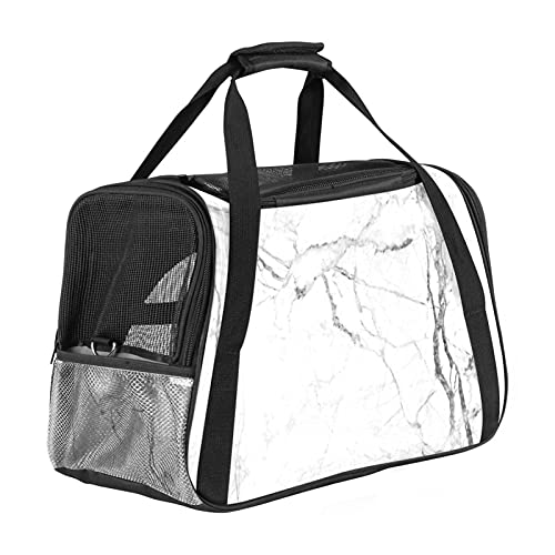 Reisetragetasche für Haustiere Riss aus weißem Marmor Tragbare Reisetasche für Hunde oder Katzen mit Sicherheitsreißverschlüssen 43x26x30 cm von Z&Q