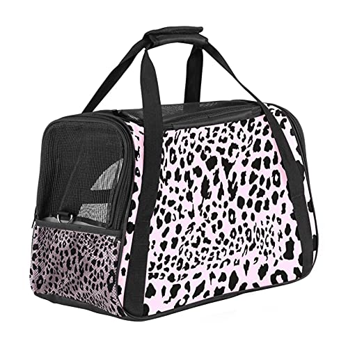 Reisetragetasche für Haustiere Rosa Leopard Tragbare Reisetasche für Hunde oder Katzen mit Sicherheitsreißverschlüssen 43x26x30 cm von Z&Q