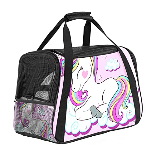 Reisetragetasche für Haustiere Rosa süßes Einhorn auf Wolken Tragbare Reisetasche für Hunde oder Katzen mit Sicherheitsreißverschlüssen 43x26x30 cm von Z&Q