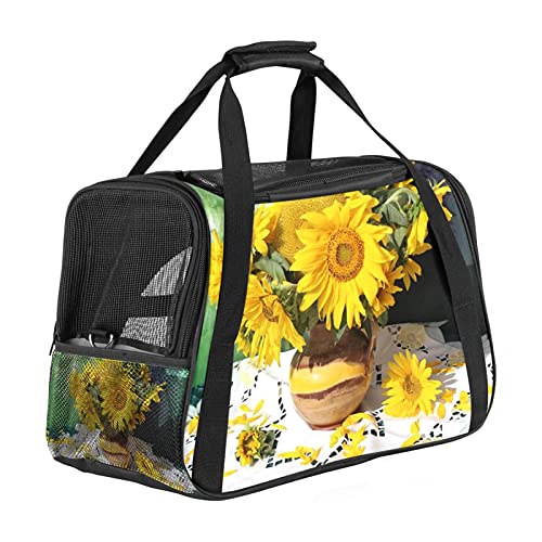 Reisetragetasche für Haustiere Sonnenblumengelbe Pflanze Tragbare Reisetasche für Hunde oder Katzen mit Sicherheitsreißverschlüssen 43x26x30 cm von Z&Q
