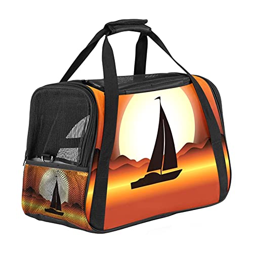 Reisetragetasche für Haustiere Sunset River Boat Orange Tragbare Reisetasche für Hunde oder Katzen mit Sicherheitsreißverschlüssen 43x26x30 cm von Z&Q