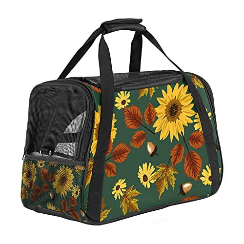 Reisetragetasche für Haustiere hinterlässt Sonnenblumen Tragbare Reisetasche für Hunde oder Katzen mit Sicherheitsreißverschlüssen 43x26x30 cm von Z&Q