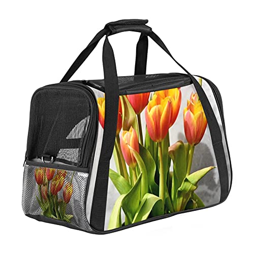Tulpenblumenstrauß Weiche Reisetasche für Hunde und Katzen Von der Fluggesellschaft zugelassen extrem atmungsaktiv 43x26x30 cm von Z&Q
