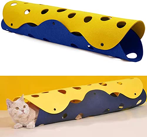 3-in-1 Filz-Katzentunnel, Käseloch-Katzentunnel-Design, Katzentunnel for Hauskatzen, 91,4 cm, faltbar, for Katzen und Hunde/312 (Color : Blue+Yellow, Size : One-Size) von ZAANU