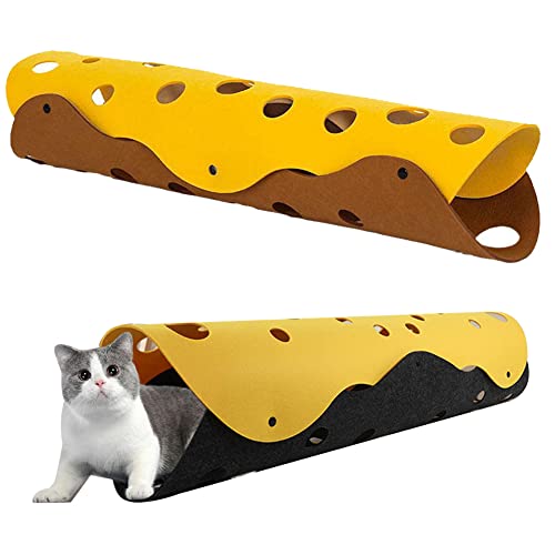 3-in-1 Filz-Katzentunnel, Käseloch-Katzentunnel-Design, Katzentunnel for Hauskatzen, 91,4 cm, faltbar, for Katzen und Hunde/312 (Color : Brown+Yellow, Size : One-Size) von ZAANU