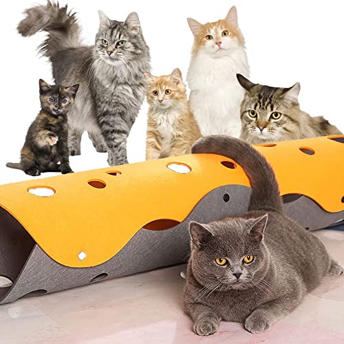 3-in-1 Filz-Katzentunnel, Käseloch-Katzentunnel-Design, Katzentunnel for Hauskatzen, 91,4 cm, faltbar, for Katzen und Hunde/312 (Color : Gray+Yellow, Size : One-Size) von ZAANU