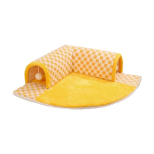 Kreatives Haustier-Katzen-Tunnelbett, Spielhütte mit hängenden Bällen, tragbar, leicht, interaktiv, for Katzen im Innen- und Außenbereich, Gelb/213 (Color : Yellow, Size : 80cmx80cmx22cm) von ZAANU