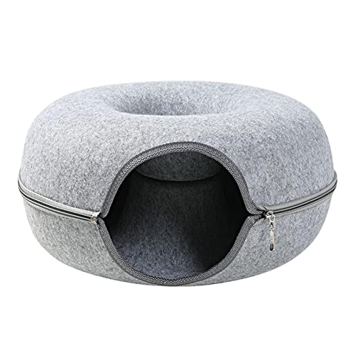 Rundes Tunnelnest aus Filz for Kätzchen, abnehmbar, 50,8 x 20,3 cm, interaktives Kaninchenspielzeug, Katzentrainingsspielzeug, leichtes Katzenzelt, dunkelgrau/503 (Color : Light Grey) von ZAANU