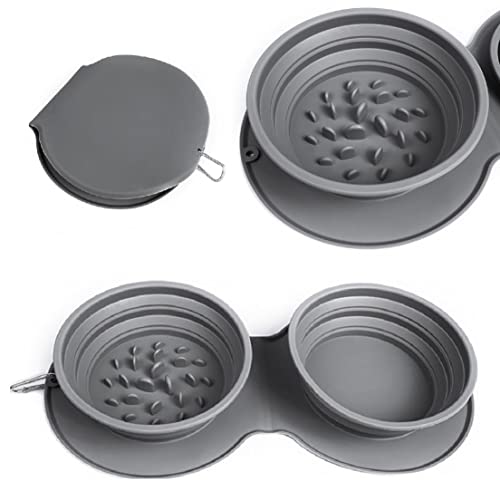 Zusammenklappbare Hundenäpfe, Reise-Hundenäpfe, tragbarer Hundenapf, langsames Fressen, doppelter Futternapf, Silikonmatte, kein Verschütten, rutschfest, 2-in-1, ideal for Spaziergänge im Freien, Wand Zusammenklappbare Hundenäpfe, Reise-Hundenäpfe, tragbarer Hundenapf, langsames Fressen, doppelter Futternapf, Silikonmatte, kein Verschütten, rutschfest, 2-in-1, ideal for Spaziergänge im Freien, Wand von ZAANU
