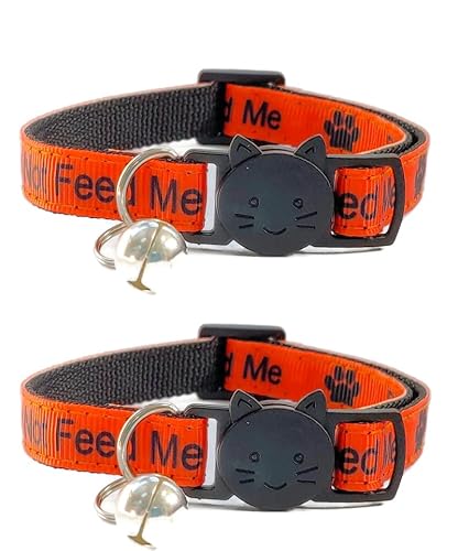 Katzenhalsbänder mit Aufschrift "Please Do Not Feed Me, I Am Microchip", sichere Schnellverschluss-Schnalle, ZACAL Katzenhalsbänder (2 Stück, orange/schwarz, bitte nicht füttern) von ZACAL