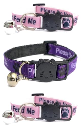 Katzenhalsbänder mit Aufschrift "Please Do Not Feed Me/I Am Microchip", sichere Schnellverschluss-Schnalle, ZACAL Katzenhalsbänder (3 Stück) (Rosa, Rosa und Lila, Bitte nicht füttern (3er-Pack) von ZACAL