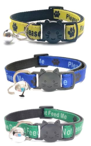 Katzenhalsbänder mit Aufschrift "Please Do Not Feed Me/I Am Microchip", sichere Schnellverschluss-Schnalle, ZACAL Katzenhalsbänder (3 Stück) (gelb, blau, grün, bitte nicht füttern (3er-Pack) von ZACAL
