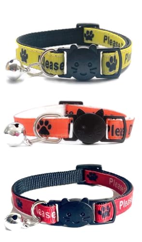 Katzenhalsbänder mit Aufschrift "Please Do Not Feed Me/I Am Microchip", sichere Schnellverschluss-Schnalle, ZACAL Katzenhalsbänder (3 Stück) (gelb, orange und rot, bitte nicht füttern (3er-Pack) von ZACAL