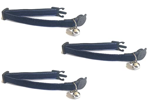 Katzenhalsband aus Samt mit Glöckchen, sichere Sicherheitsschnalle, Schnellverschluss-Schnalle, erhältlich in Katzen- und Kätzchengröße (3 Stück) (Kätzchenhalsband (15 cm – 23 cm), Marineblau (3 von ZACAL