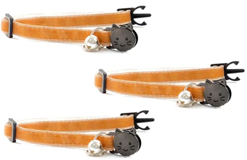Katzenhalsband, Samt, mit Glöckchen, sichere Schnellverschluss-Schnalle, erhältlich in Katzen- und Kätzchen-Größe, 3 Stück, Kätzchenhalsband (15 cm - 23 cm), Kaffeesamt (3 Stück) von ZACAL