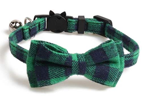 Luxuriöses Katzenhalsband mit Fliege und Glöckchen, sichere Schnellverschluss-Schnalle, ZACAL Katzenhalsbänder (Grün und Marineblau) von ZACAL
