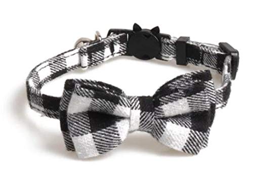 Luxuriöses Katzenhalsband mit Fliege und Glöckchen, sichere Schnellverschluss-Schnalle, ZACAL Katzenhalsbänder (Schwarz und Weiß) von ZACAL