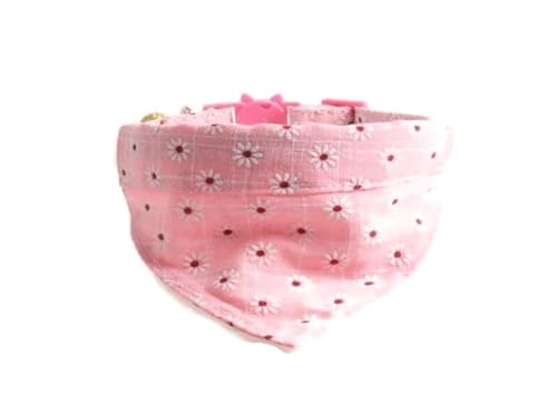 Luxuriöse Katzenhalsbänder mit Fliege und Glöckchen, sichere Schnellverschluss-Schnalle, Zacal-Katzenhalsbänder (rosa Blumen-Bandana) von ZACAL