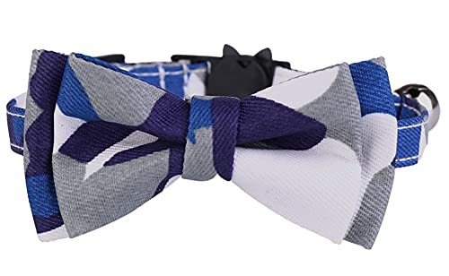 Luxuriöses Katzenhalsband mit Fliege und Glöckchen, sichere Schnellverschluss-Schnalle, ZACAL Katzenhalsbänder (Grau, Blau-Weiß) von ZACAL