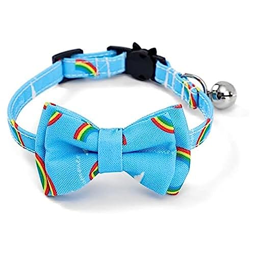 Luxuriöses Katzenhalsband mit Fliege und Glöckchen, sichere Schnellverschluss-Schnalle, ZACAL Katzenhalsbänder (Regenbogen-Druck) von ZACAL