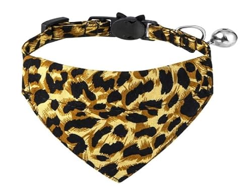 Luxuriöses Katzenhalsband mit Fliege und Glöckchen, sichere Schnellverschluss-Schnalle, ZACAL Katzenhalsbänder (braunes Bandana mit Leopardenmuster) von ZACAL