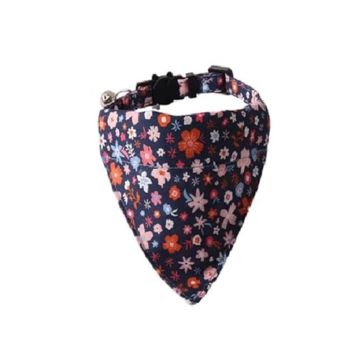 Luxuriöses Katzenhalsband mit Fliege und Glöckchen, sichere Schnellverschluss-Schnalle, ZACAL Katzenhalsbänder (marineblaues Bandana mit mehrfarbigem Blumendruck) von ZACAL