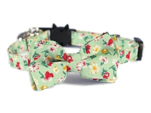 Luxuriöses Katzenhalsband mit Fliege und Glöckchen, sichere Schnellverschluss-Schnalle, ZACAL Katzenhalsbänder (mintgrün, floral) von ZACAL