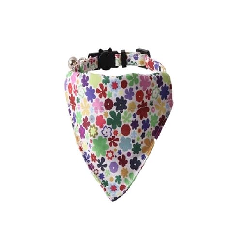Luxuriöses Katzenhalsband mit Fliege und Glöckchen, sichere Schnellverschluss-Schnalle, ZACAL Katzenhalsbänder (weißes Bandana mit mehrfarbigem Blumendruck) von ZACAL