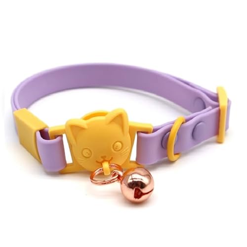 Weiches PVC-Katzenhalsband mit Glöckchen, Schnellverschluss-Schnalle, superweich, leicht, wasserdicht, schlankes Design (Flieder und Gelb) von ZACAL