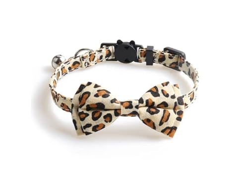 Luxuriöses Katzenhalsband mit Fliege und Glöckchen, sichere Schnellverschluss-Schnalle, Zacal Katzenhalsbänder (Beige Leopardenmuster) von ZACAL