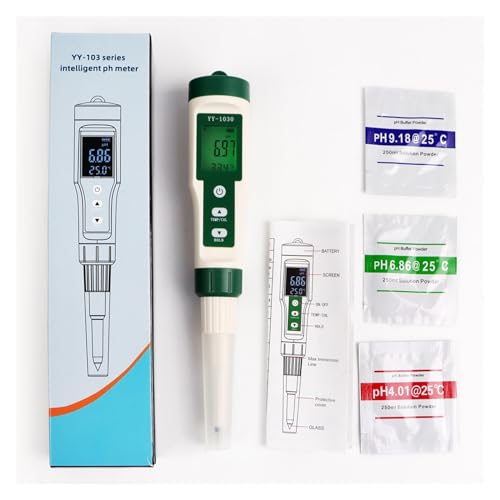 ZADCCS Wassertester, YY1030 Lebensmittel PH Tester Teig Alkalimeter Obst Käse Kosmetik PH Meter 0,00-14,00 Boden Matrix PH Detektor Temp Säure Tester für Wasserhahn, Aquarium von ZADCCS