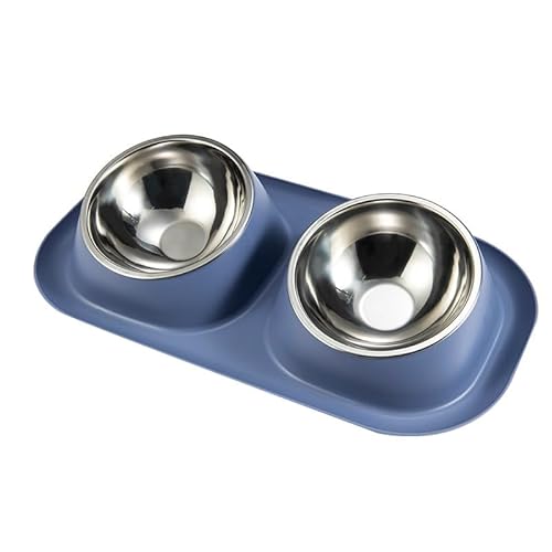 Edelstahl-Doppelnapf for Katzen Und Hundebecken, Umstoßsicherer Und Auslaufsicherer Hundenapf for Trinkwasser Rutschfester und auslaufsicherer Futternapf für Ha (Size : Blu) von ZADIKO