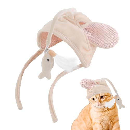 ZAGARO Katzenhut mit befestigtem Spielzeug | Am Kopf montiertes Katzen-Angelrute-Spielzeug zur Selbstbedienung,Interaktives Katzenkostüm, lustiges Katzen-Selbstspielspielzeug zum Schutz von Möbeln von ZAGARO