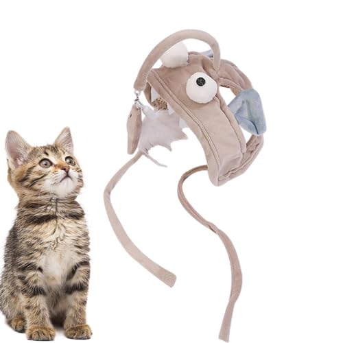 ZAGARO Katzenkopf-Spielzeug mit Hüten - Am Kopf montierter Katzen-Teaser-Stick zur Selbstbedienung | Plüschkatzen-Selbstspielspielzeug, interaktives Katzenspielzeug für Kätzchen, schützende Möbel von ZAGARO
